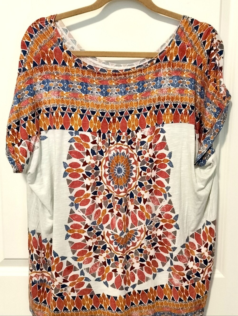 Farmers Market by One World Boho Mosaic Tile Peasant Top 1X